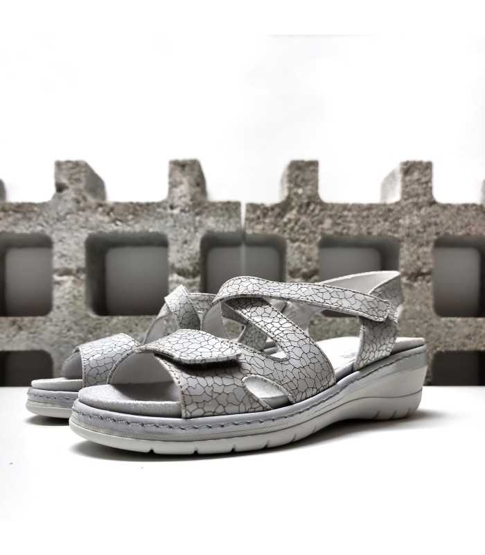 Sandalias cómoda mujer piel gris con cierre de velcro