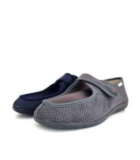 zapatilla casa hombre Cabrera vista lateral en azul y en gris