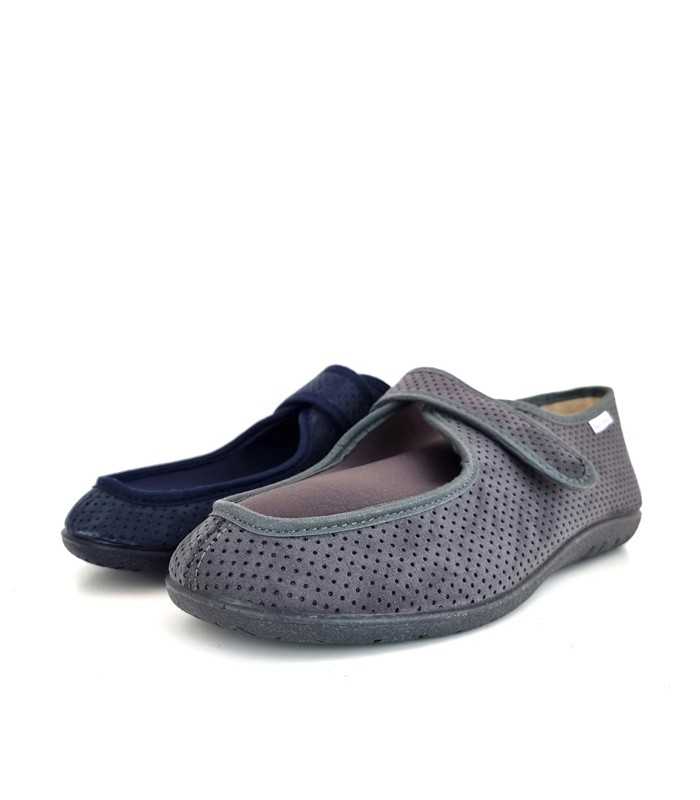 zapatilla casa hombre Cabrera vista lateral en azul y en gris