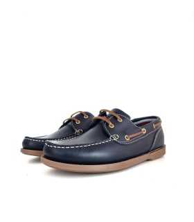 Vista lateral: Zapatos náuticos piel azul hombre Leyland en color marrón, diseño clásico y elegante.