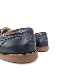 Zapato náutico piel de Leyland para hombre azul, vista del talón