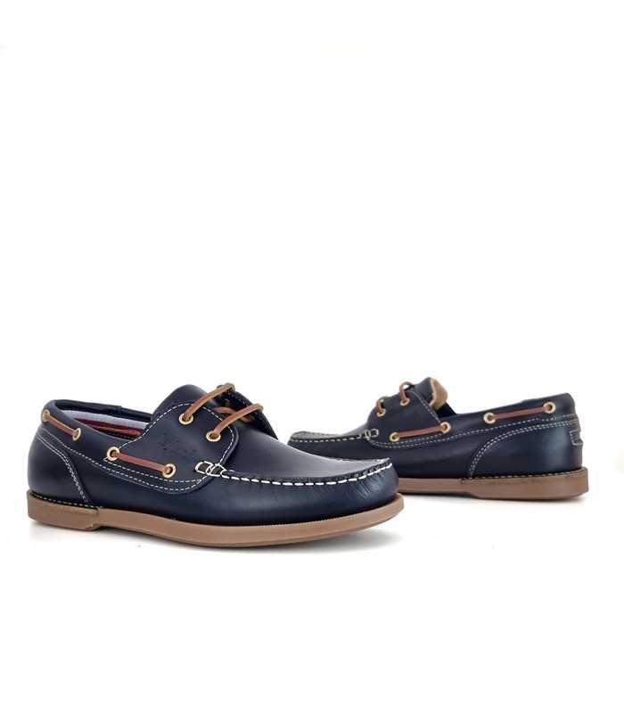Zapato náutico piel de Leyland para hombre azul