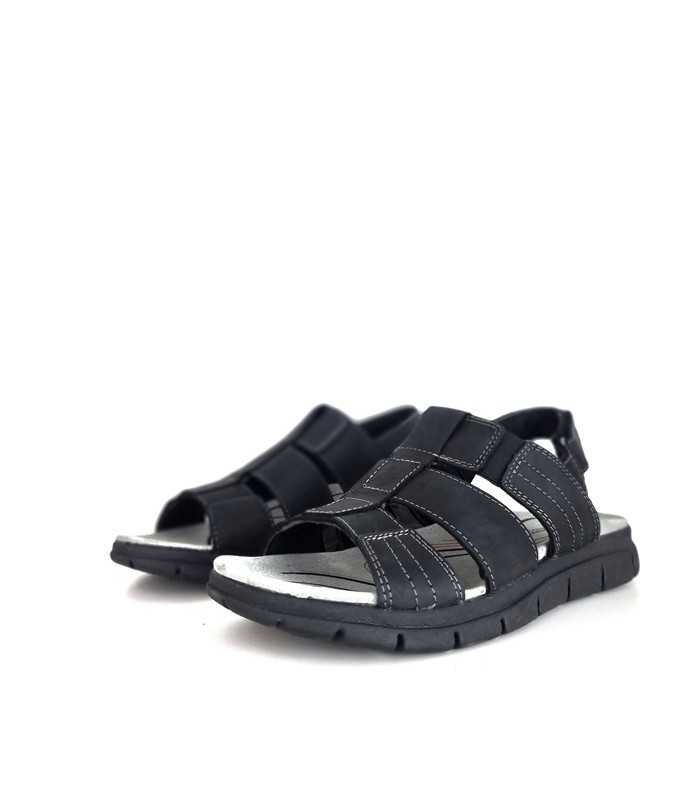 Sandalias de piel negra hombre Vicmart abierta delante.