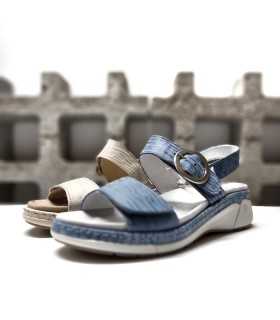 Sandalia mujer dos velcros Ambar de Suave by Leyland beige o azul
