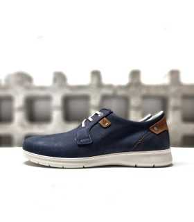 zapato cordones hombre sport Luisetti perfil lateral piel nobuck azul