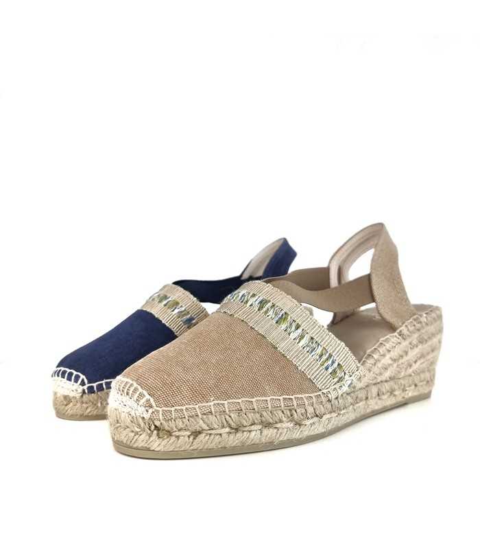 Comparativa de dos colroes disponible de Alpargatas cuña media pasamaneria empeine de AnseRioja azul o beige