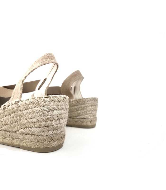 Alpargata cuña media pasamaneria empeine de AnseRioja beige, vista de la cuña