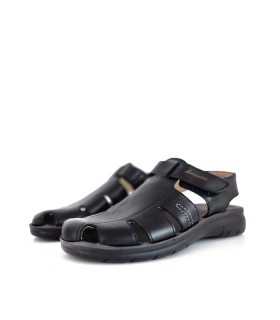 Sandalia de piel negra hombre Luisetti con cierre velcro.