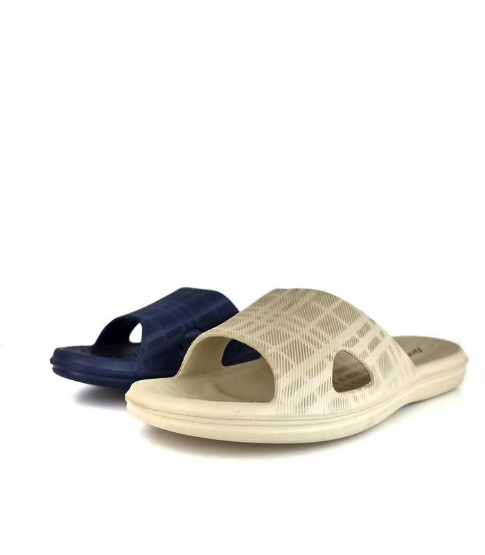 Chancla pala mujer beige y azul marino con diseño ergonómico.