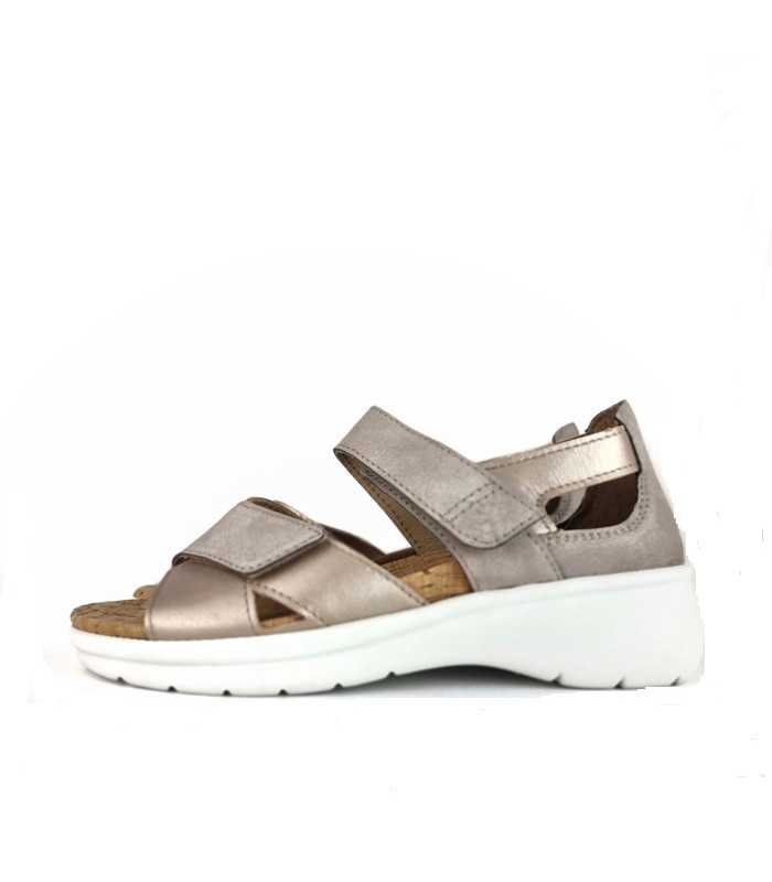 sandalia ancha piel mujer color piedra lateral