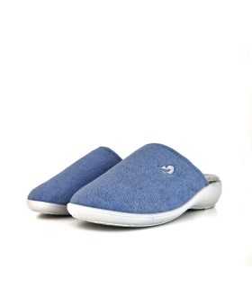 Zapatilla casa desclaza tela rizo azul de Plumaflex