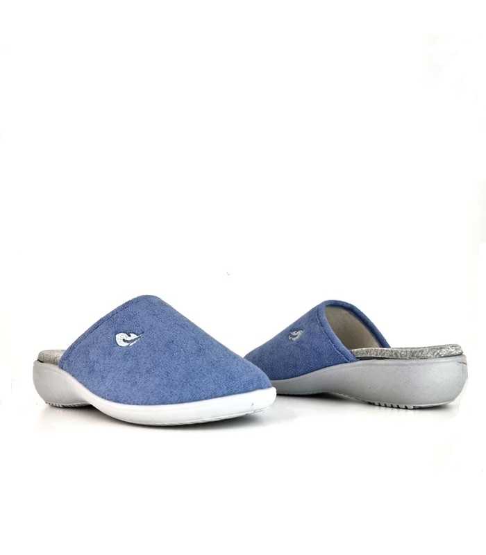 Zapatilla casa desclaza tela rizo azul de Plumaflex