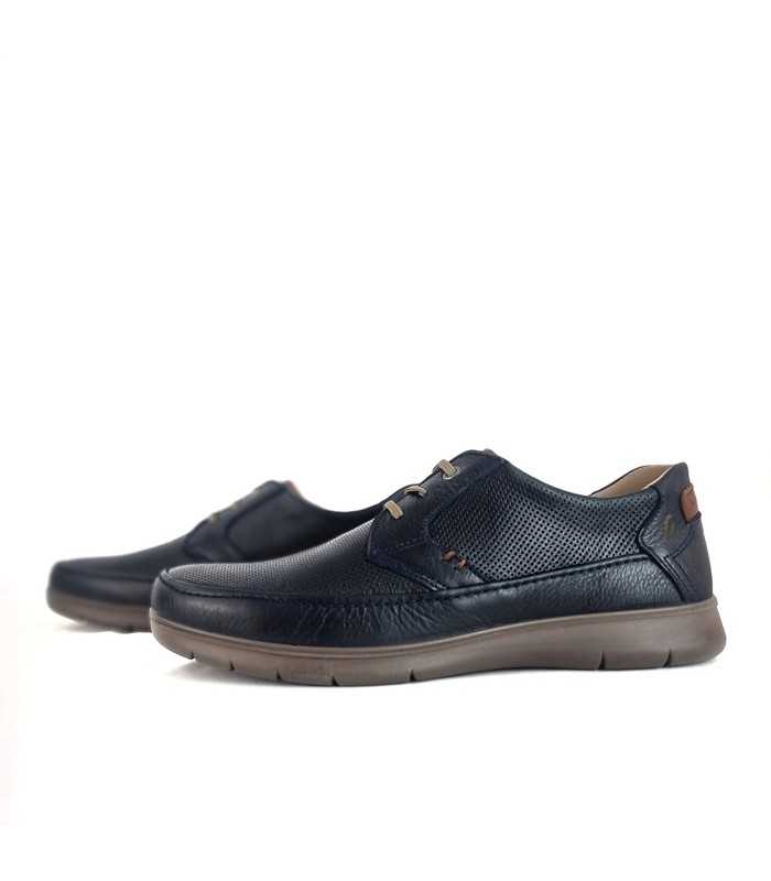 Zapato sport de cordones punteado de Luisetti de piel azul marino, vista de los dos perfiles