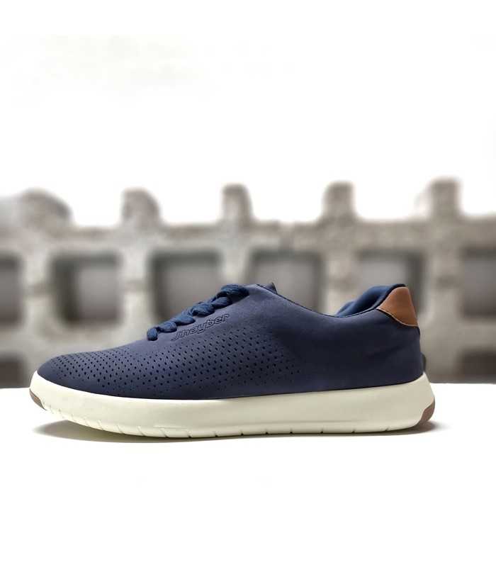 Zapatilla deportiva hombre azul marino microperforada Jhayber con cordones y suela blanca