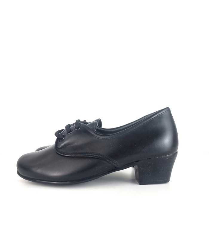 zapatos baile regional mujer piel negra cordones vista lateral