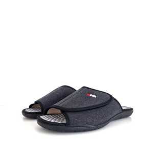 zapatilla casa hombre pala velcro Cabrera gris, vista de medio perfil