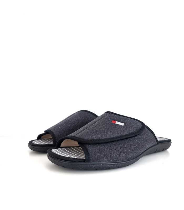 zapatilla casa hombre pala velcro Cabrera gris, vista de medio perfil