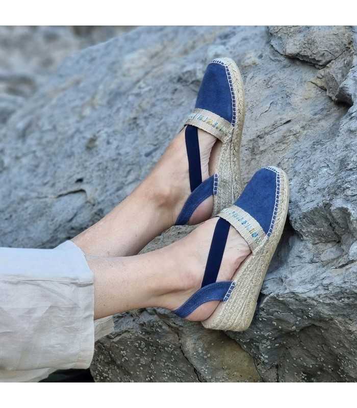 Alpargata cuña media pasamaneria empeine de AnseRioja azul o beige