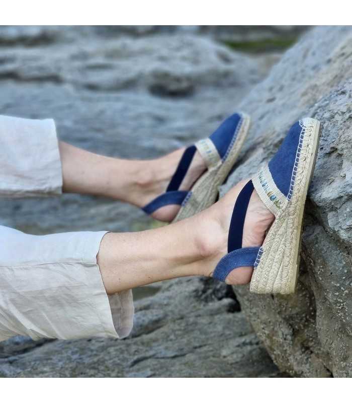 Alpargata cuña media pasamaneria empeine de AnseRioja azul o beige