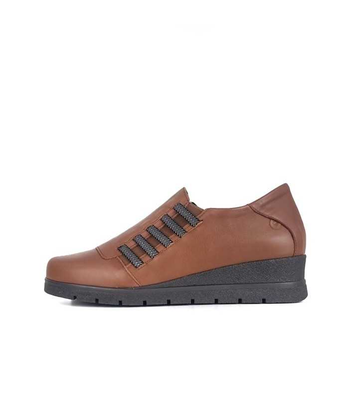 Zapato mujer cuña piel marrón vista lateral