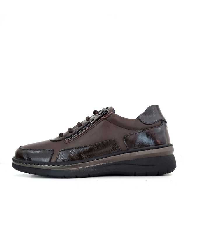 Zapatos mujer cordones piel marrón vista lateral