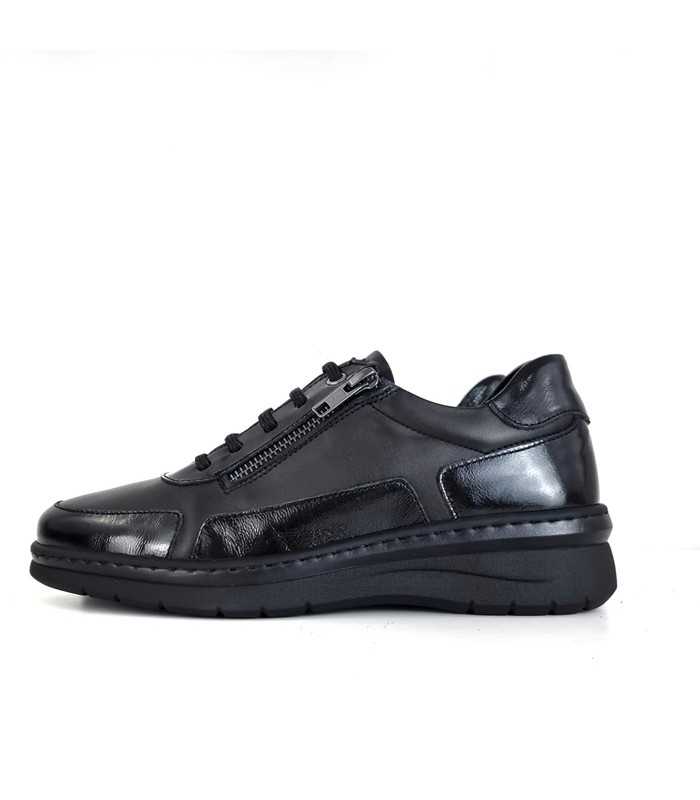 Zapatos mujer cordones piel negro vista lateral