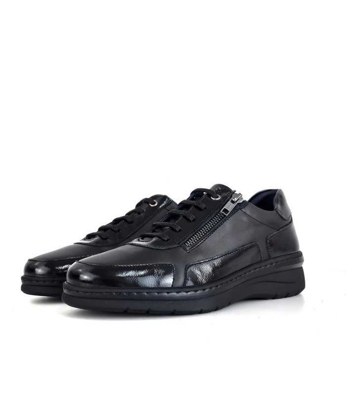 vista  de sem iperfil Zapatos mujer negro con cordones piel
