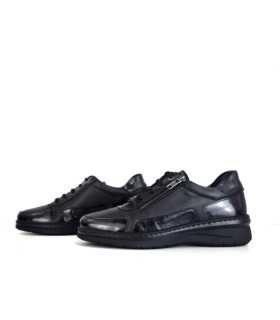 vista de los dos perfiles de Zapato negro mujer cordones piel