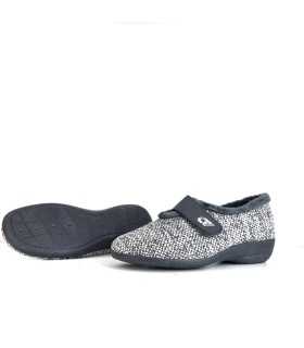 Piso antideslizante de Zapatilla casa mujer velcro gris