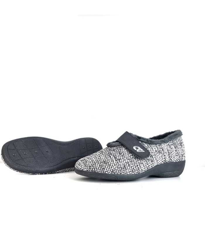 Piso antideslizante de Zapatilla casa mujer velcro gris