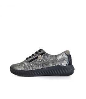 Zapato mujer Ani Suave Leyland con cordones y cremallera - vista lateral completa color plata