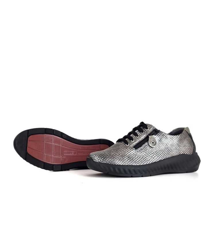 Piso Bilbao resistente del zapato plata reptil Ani Suave By Leyland en piel gris reptil