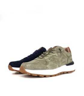 Perfil completo: Deportivo piel antelina hombre en azul marino con cordones.