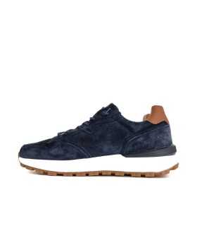 Perfil completo: Deportivo piel antelina hombre en azul marino con cordones.