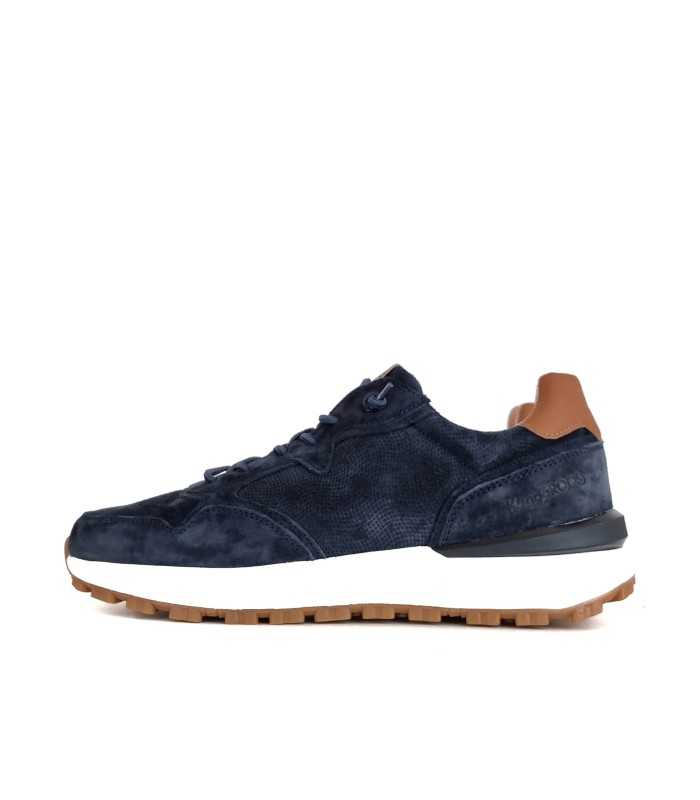 Perfil completo: Deportivos piel antelina hombre en azul marino con cordones.
