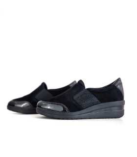 Cuña ligera de Zapatos negros mujer con charol y textil para invierno