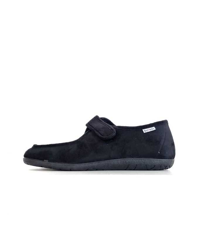 zapatillas casa anchas con cierre velcro negras de perfil