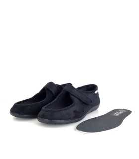 plantilla extraible de Zapatilla casa ancha velcro negra para hombre