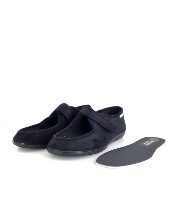 plantilla extraible de Zapatilla casa ancha velcro negra para hombre