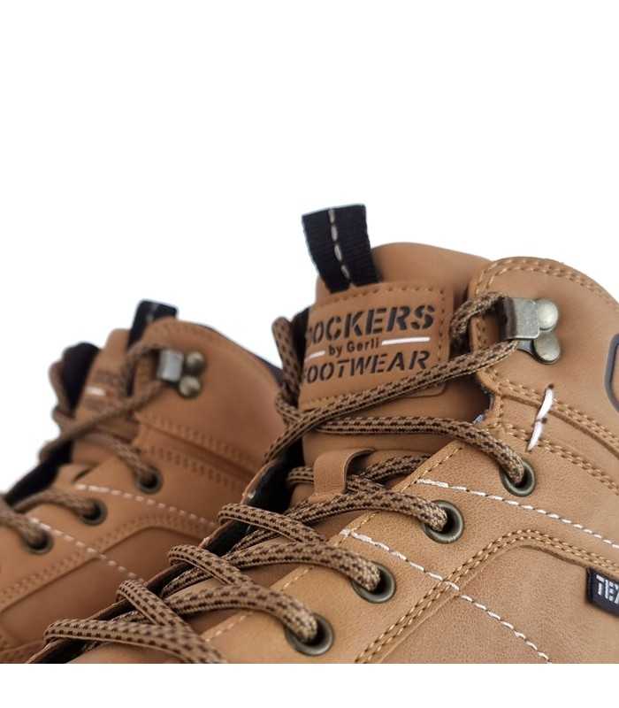 Detalle del cierre de cordones de Bota hombre impermeable amarilla