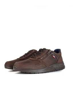Vista de medio perfil del zapatos marrones de invierno para hombre Luisetti con cordones y cremallera.