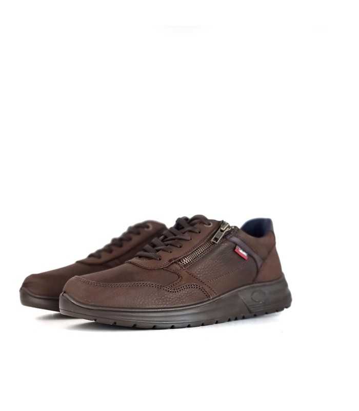 Vista de medio perfil del zapatos marrones de invierno para hombre Luisetti con cordones y cremallera.