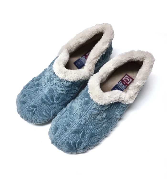vista superior de Zapatilla casa abotinada mujer azul para invierno