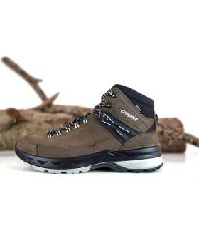 Vista de perfil de la bota de senderismo Grisport en piel marrón para hombre.