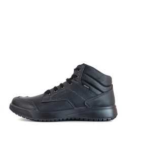 "Vista de perfil de la bota impermeable de Grisport en piel negra
