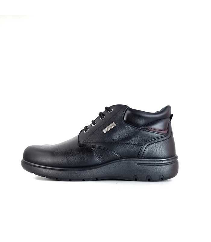 Vista de perfil del botón impermeable de piel negra de Luisetti para hombre.