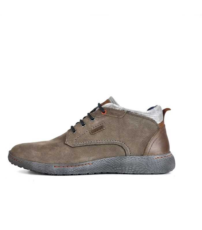 Vista de perfil del botón casual Zen en piel impermeable color taupe