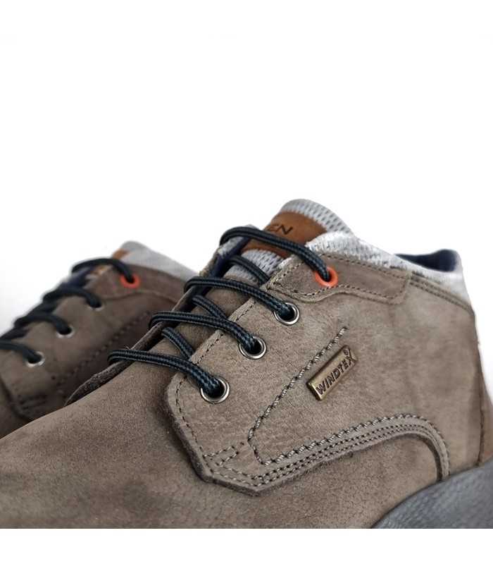 Vista del cierre de cordones del botón casual Zen para ajuste perfecto en color taupe