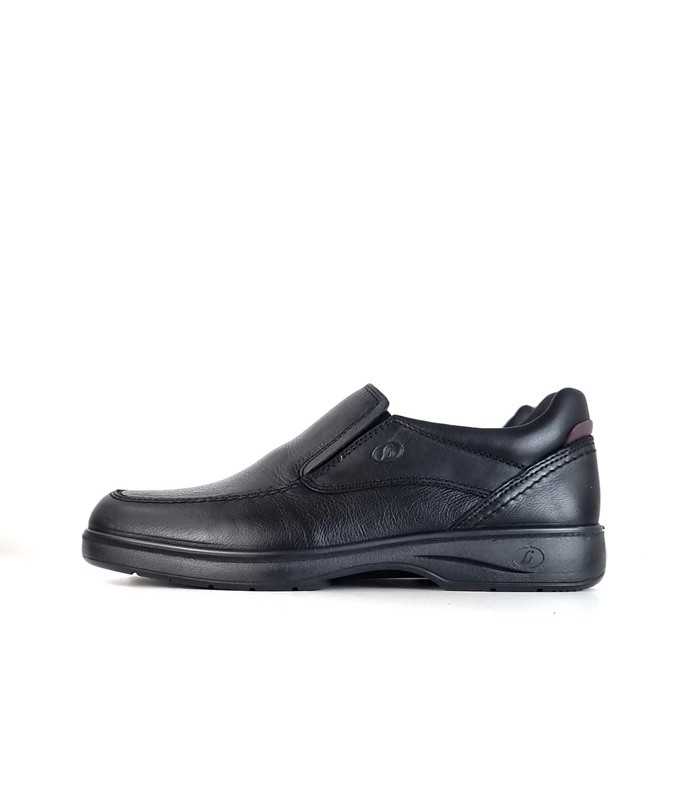 Vista de perfil del zapato mocasínes Greco Luisetti en piel negra