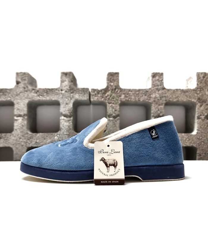 Zapatillas casa cerrada para mujer azul forro lana de Javer